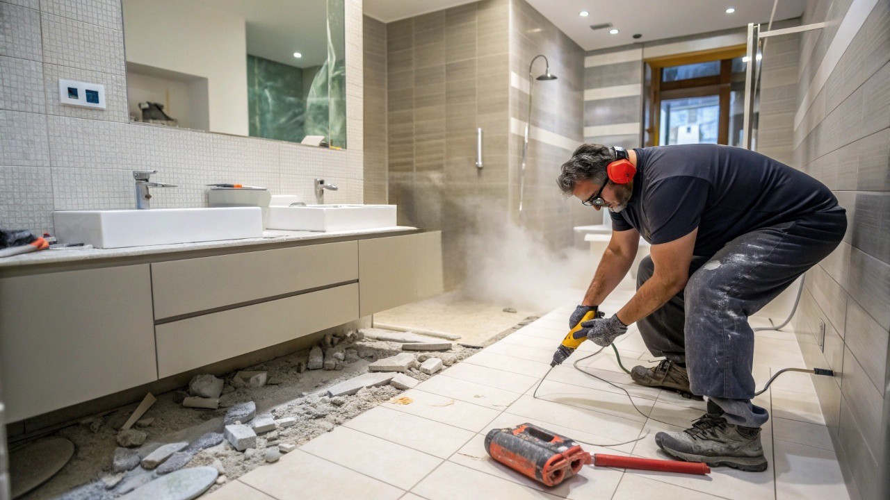 Демонтаж повреждённых участков плитки