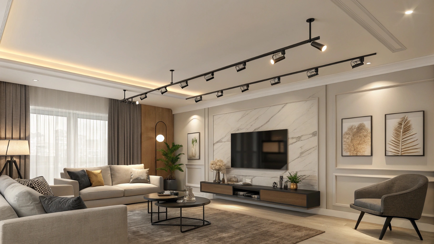 Трековое освещение – новинка в дизайне натяжных потолков для современного интерьера