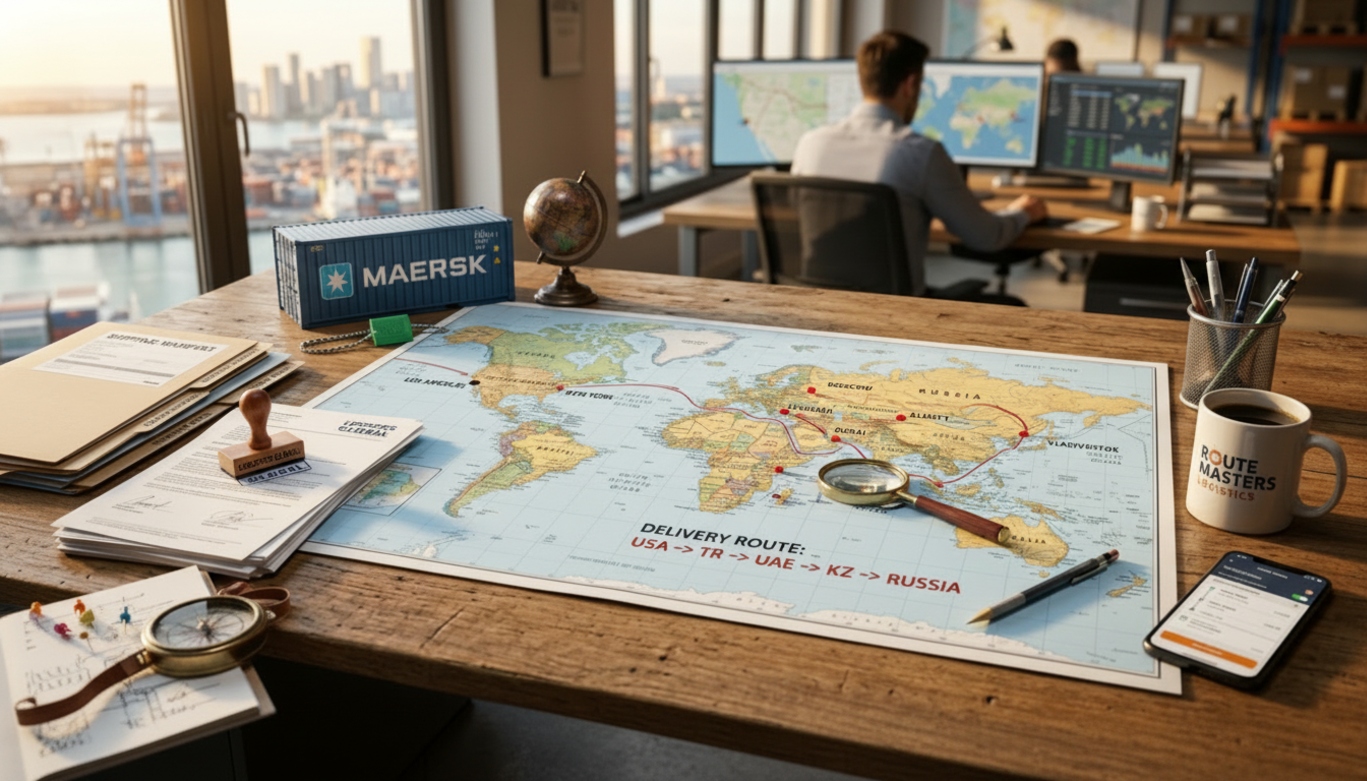 Пример мультимодального маршрута доставки грузов из США на российский рынок
