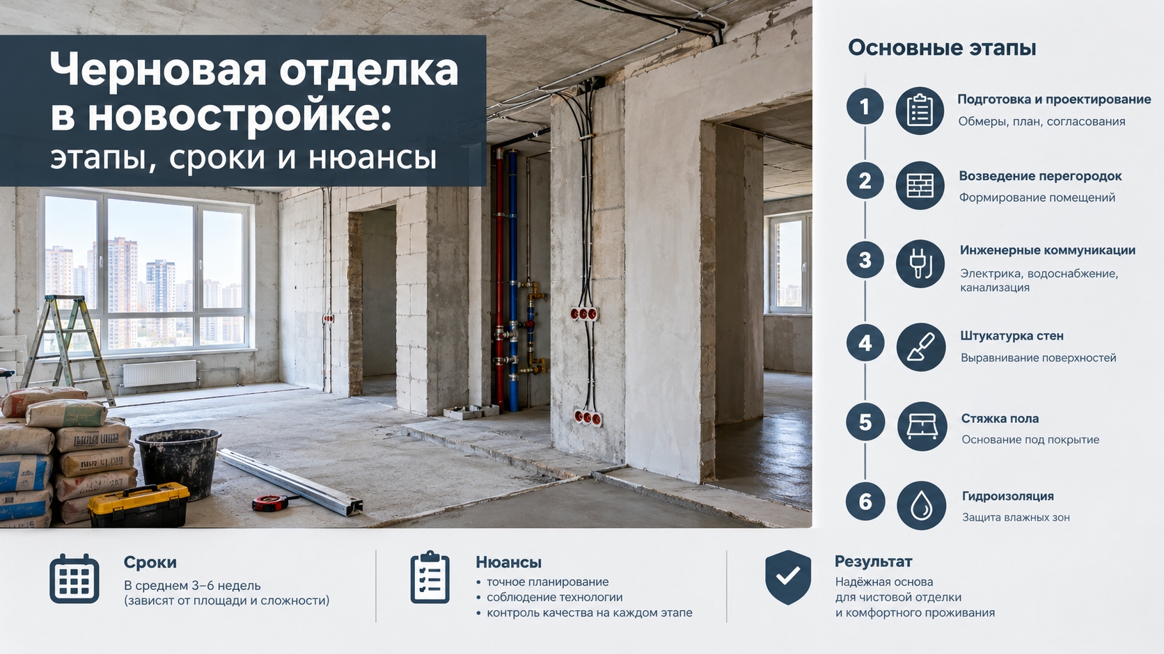 Черновая отделка в новостройке: этапы, сроки и нюансы