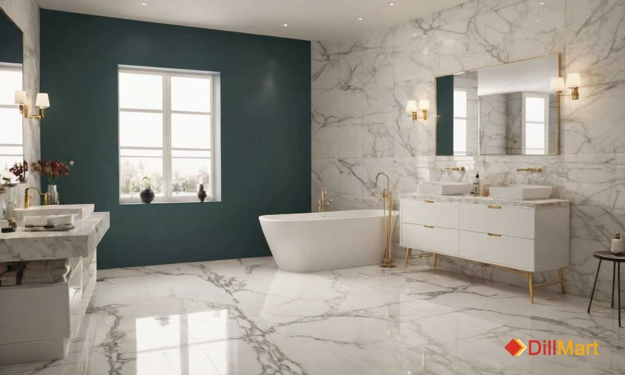 Освещение ванной с плиткой под белый мрамор Освещение ванной с плиткой под белый мрамор