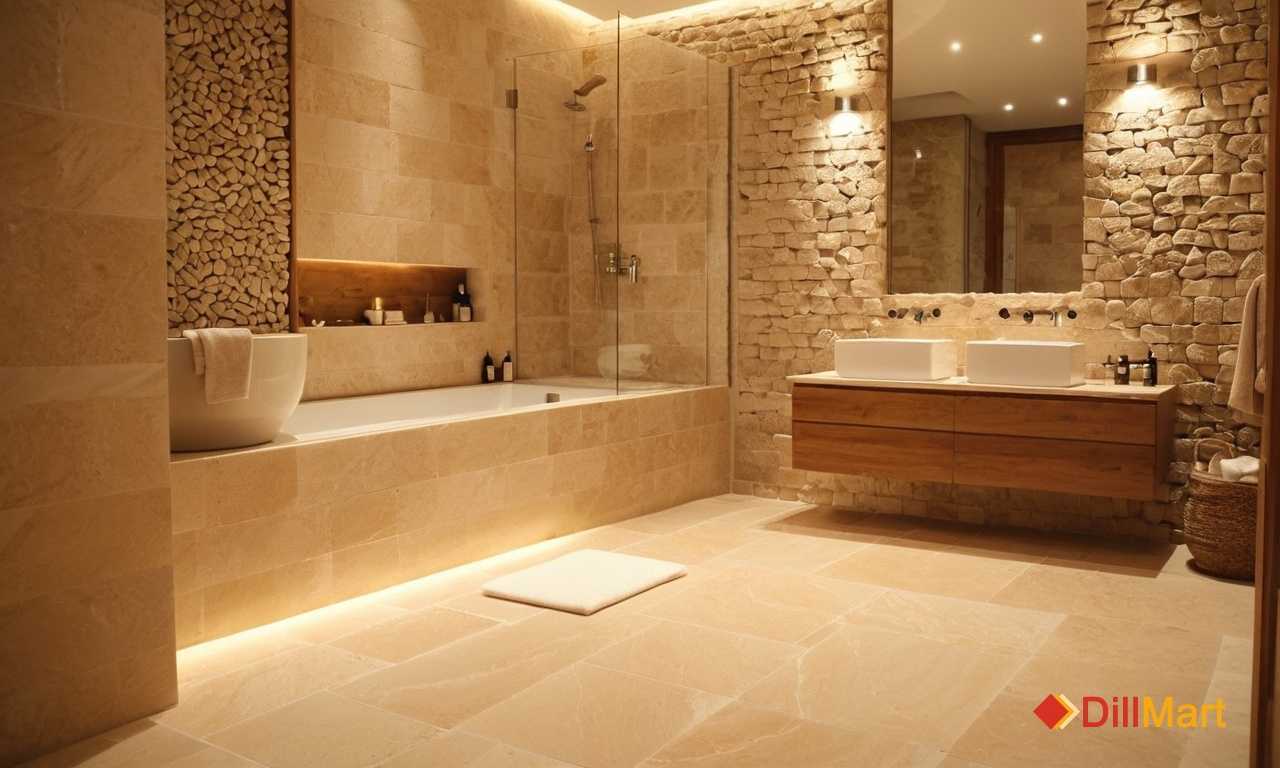 Цветовые решения для плитки под камень в ванной комнате