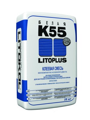 Клей для стеклянной мозаики и плитки LITOPLUS K55, 25кг